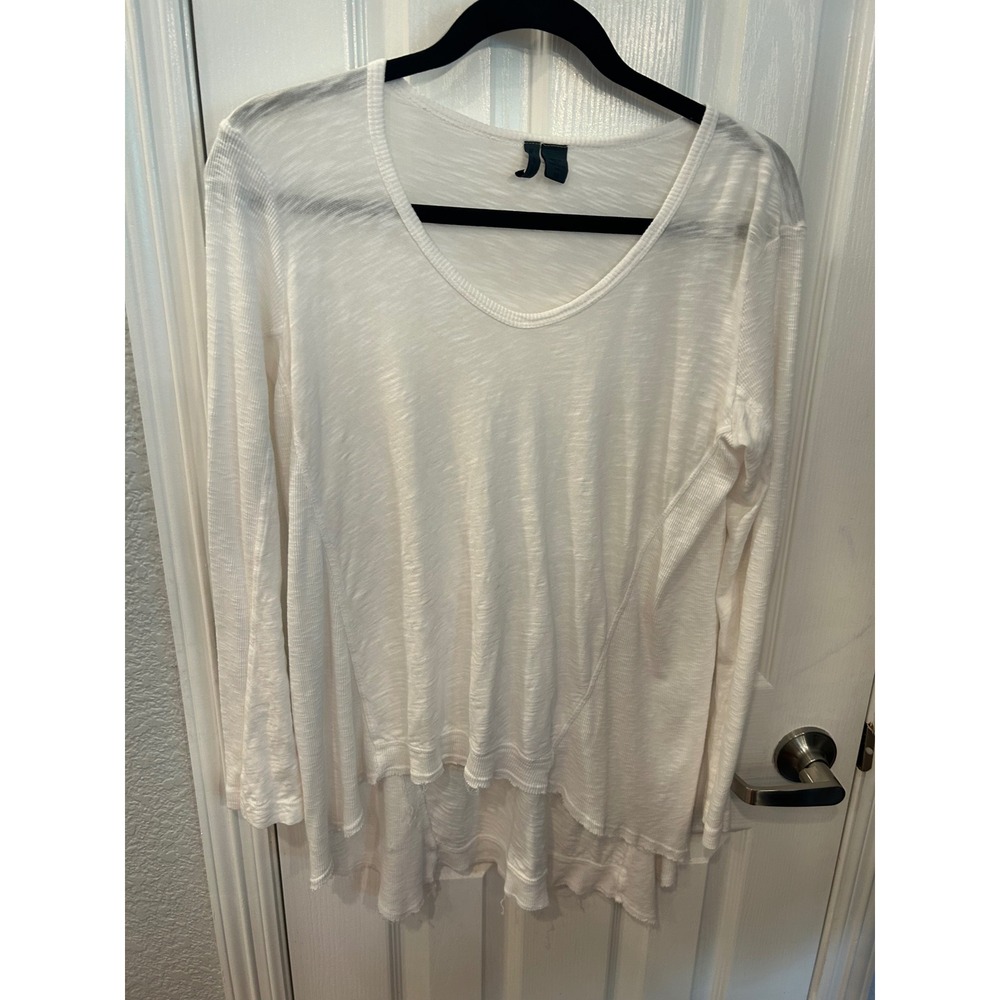 Left of Center Top White V-Neck Long Sleeve Layered Raw Hem Slub Knit XS